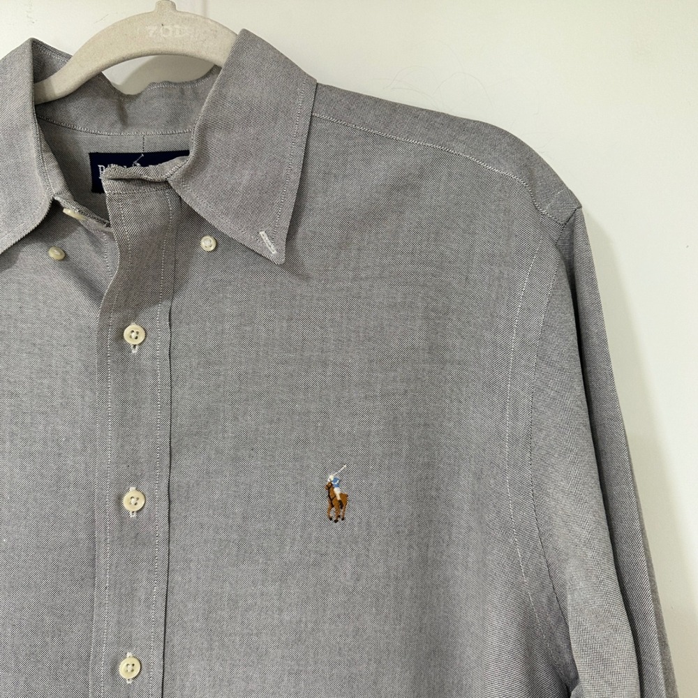 Vintage Ralph Lauren Oxford Shirt Mens L Gray Cotton Button Down Preppy 90s